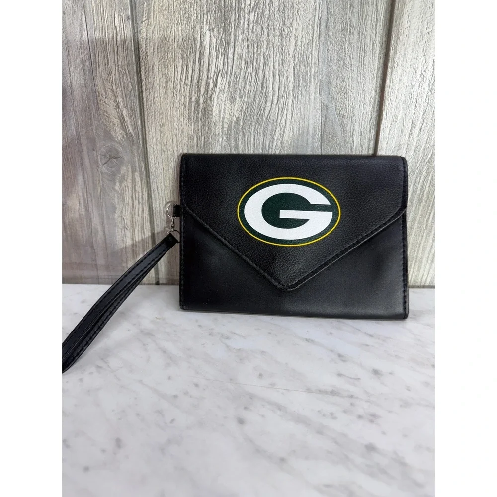 Green Bay Packers NFL Wristlet Clutch Bag Black The Northwest Company Envelope